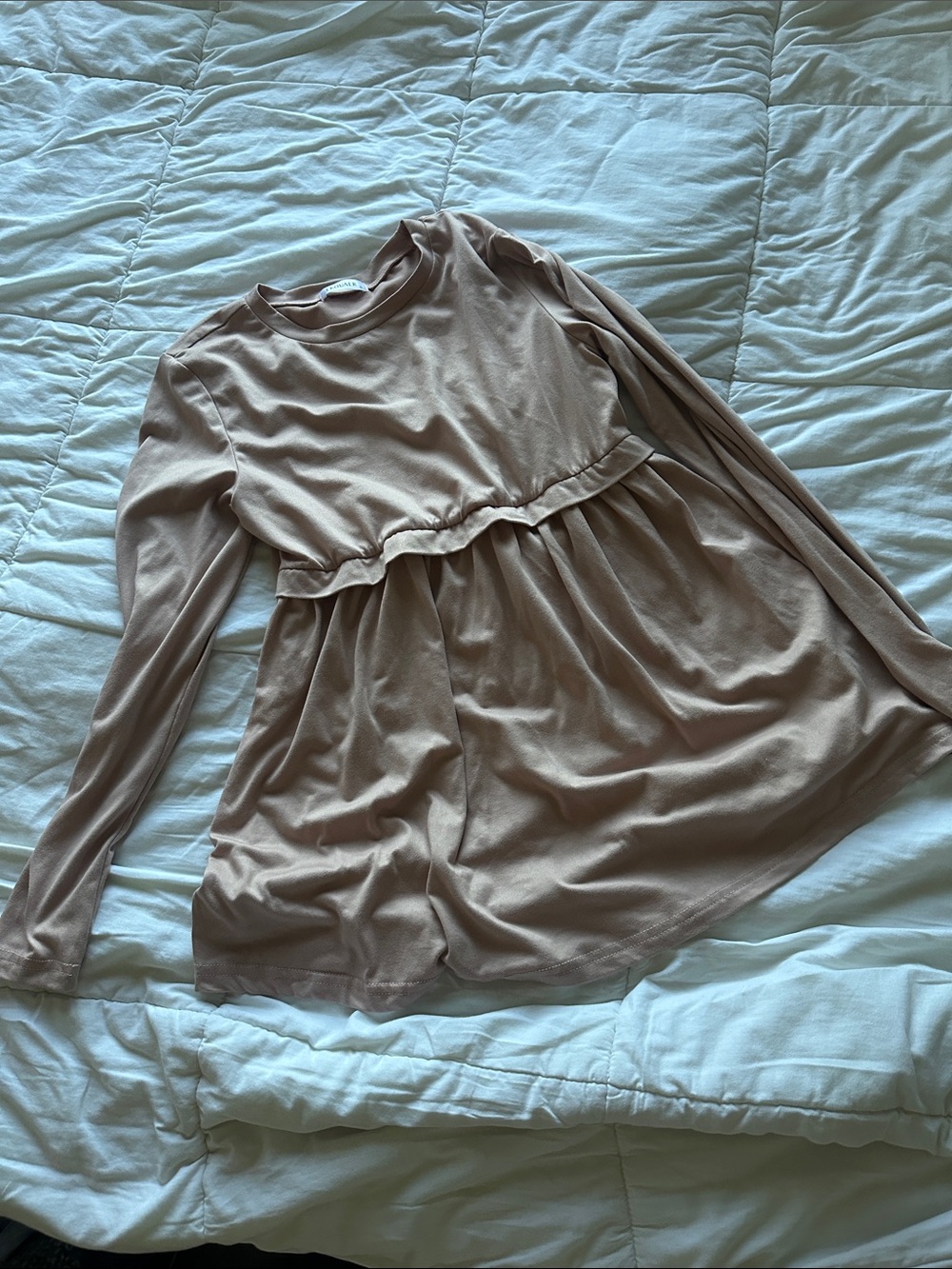 Long Sleeve Ruffled Peplum Top - Beige